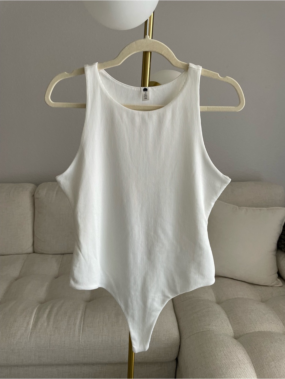 Nordstrom BP Ribbed Double Lined Stretch Butter High Neck Tank Bodysuit White